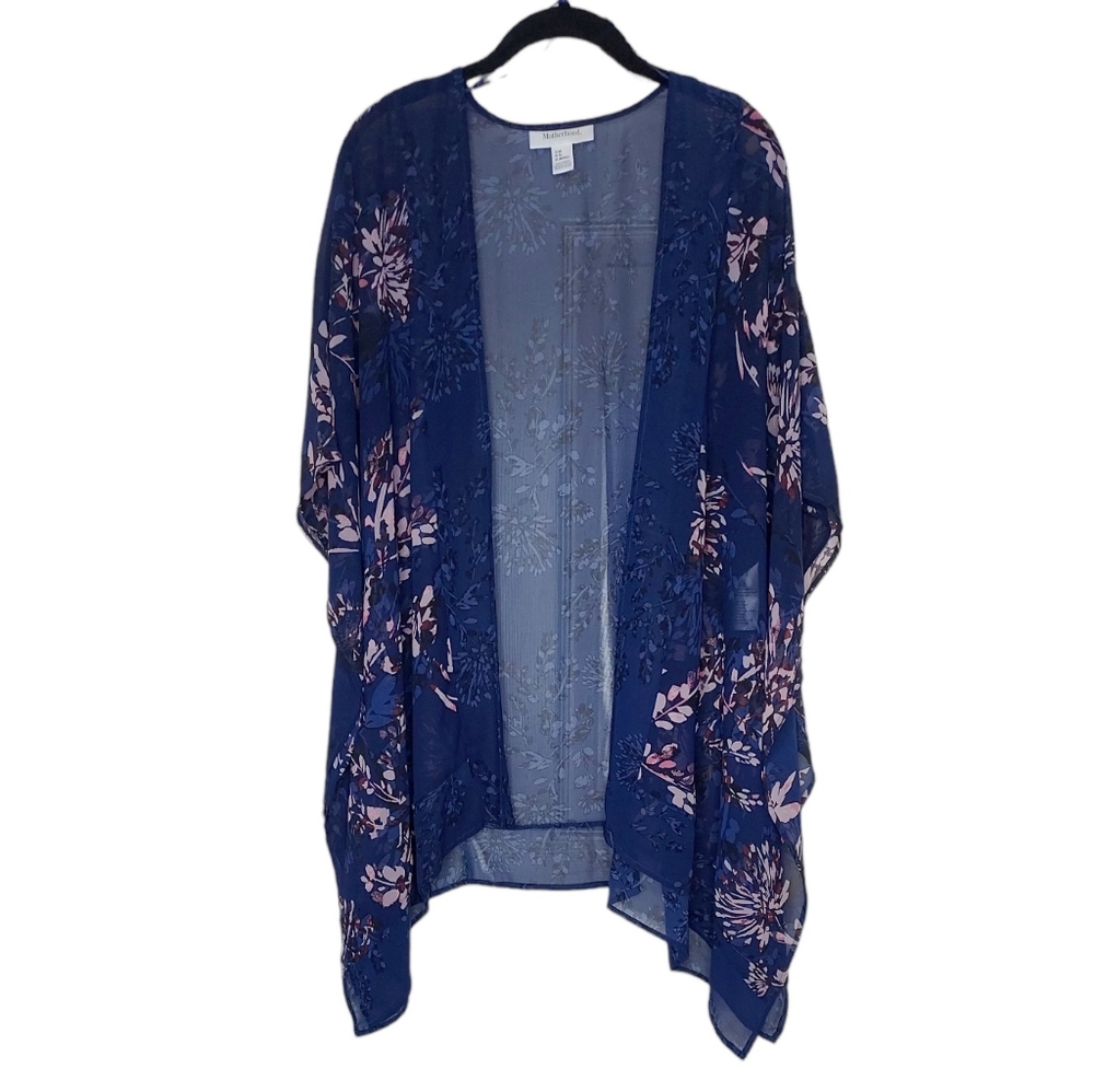 Motherhood Maternity Blue OS Sheer Floral Kimono Fairy Long Boho Cottage Nursing